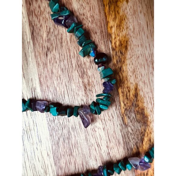 Tibetan Spiderweb Turquoise Pendant Necklace Malachite Amethyst 19” Boho Gift - Picture 3 of 7